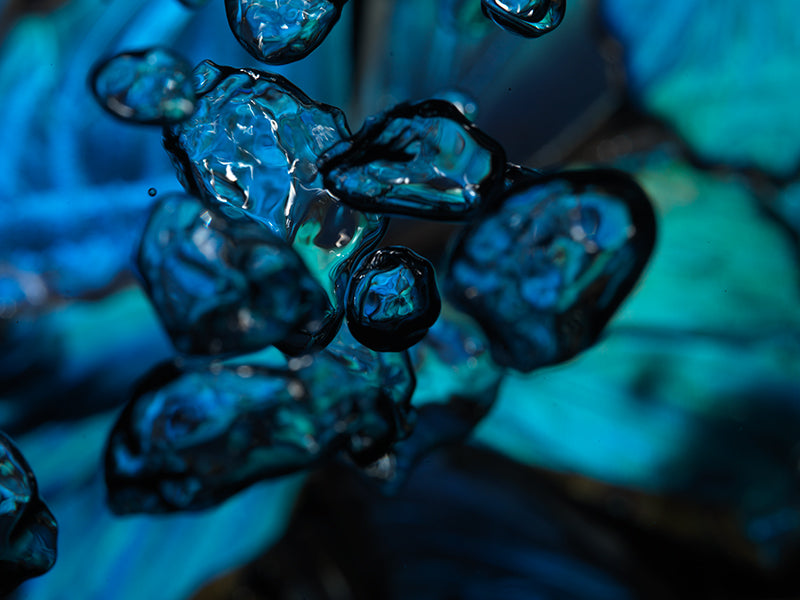 Submerged Symmetry: Blue Morpho Butterflies in Vanitas with Bubbles