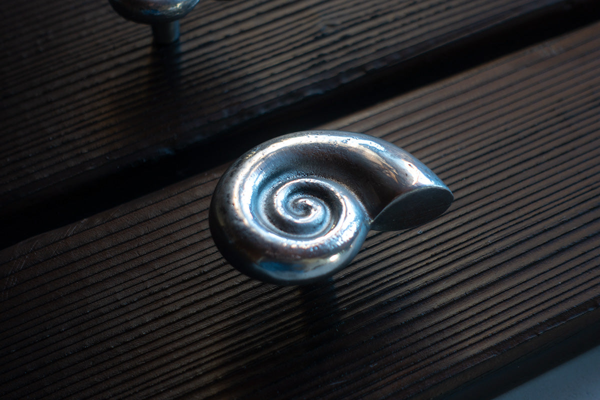 Hand-cast seashell cabinet pull in coastal style