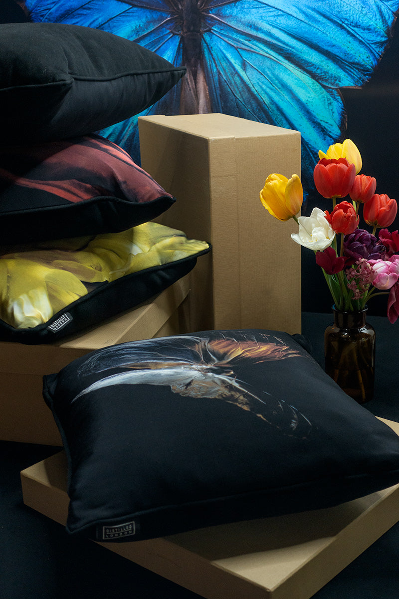 Red Parrot Tulip Silk Cushion - €190 | Shop now & buy direct from the artists studio - Distil Ennui ™ est.1990.