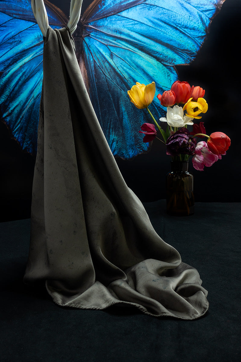 Eco-printed satin silk scarf using eucalyptus and petals