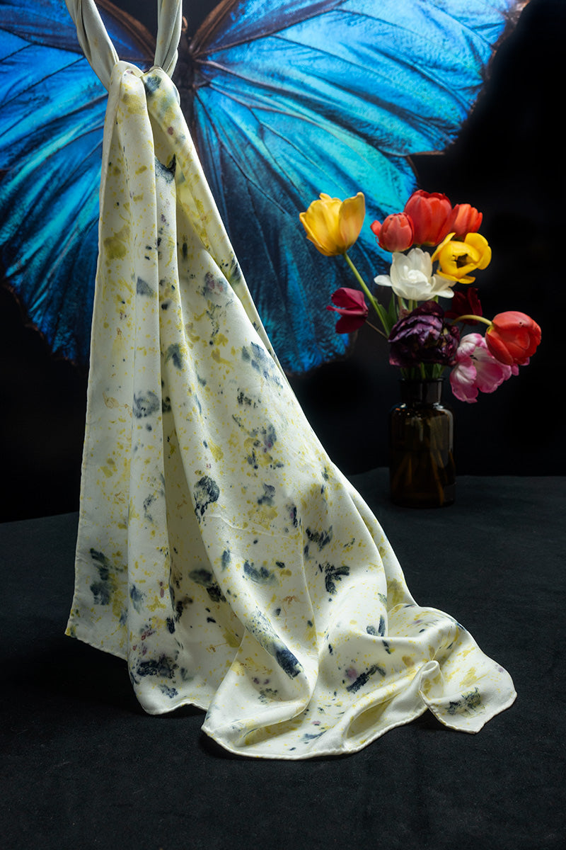 Botanical silk scarf in abstract floral design