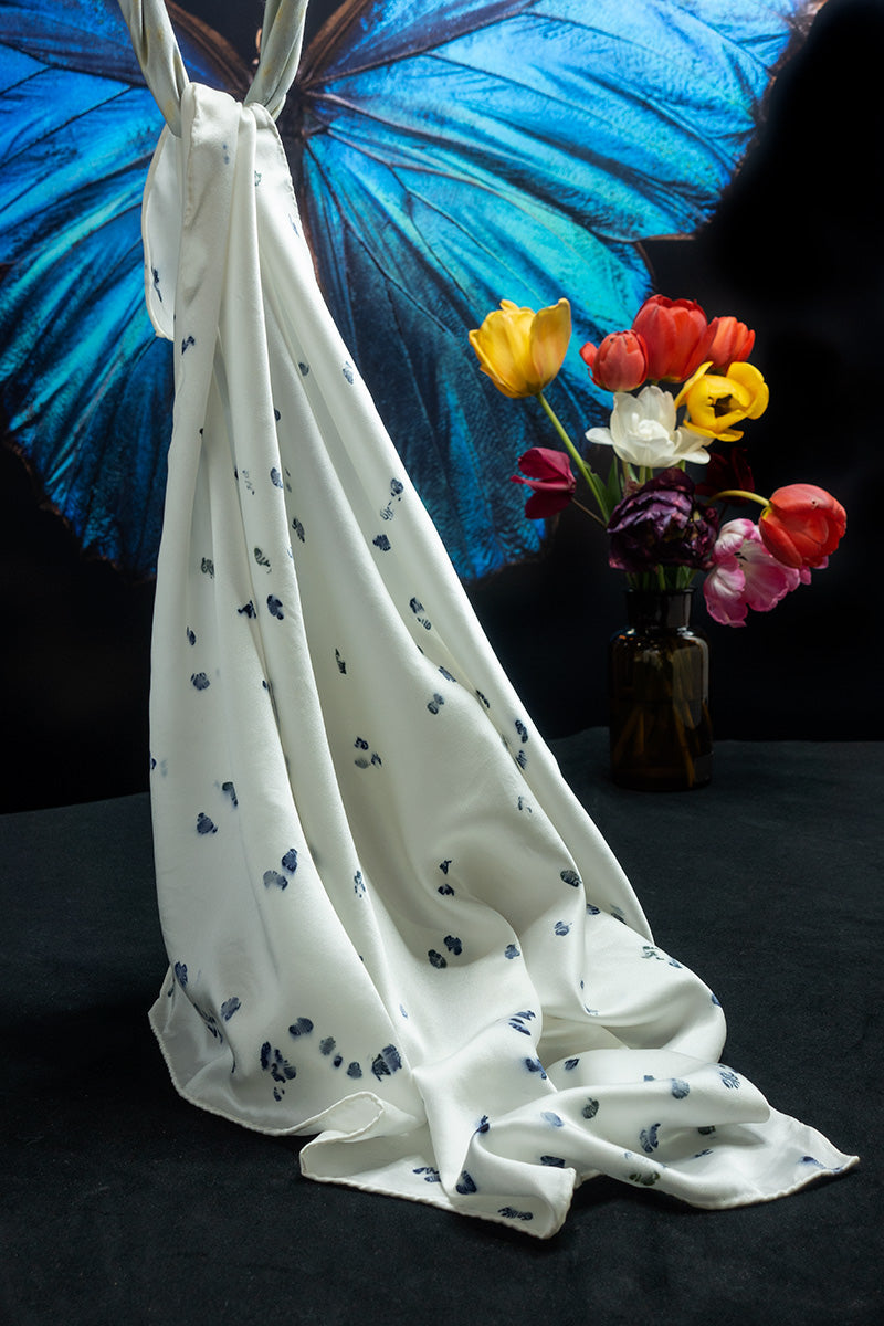 Eco-printed satin silk scarf using beans for dye