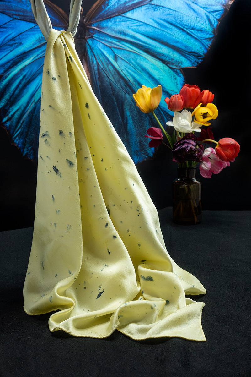 Eco-printed scarf using lemon and floral pigments