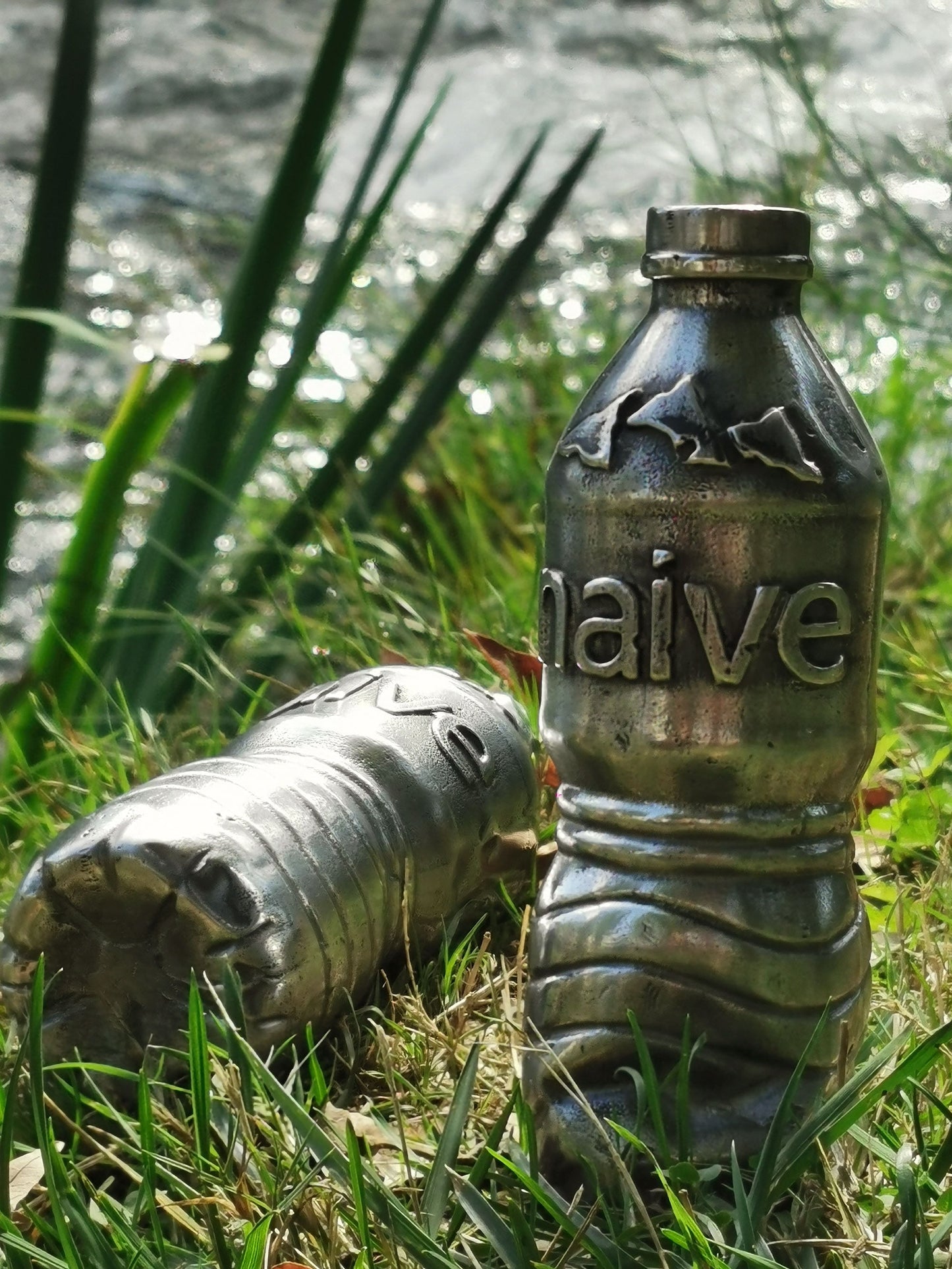The Naive Twins recycled aluminium water bottle sculptures - €6400 | Shop now & buy direct from the artists studio - Distil Ennui ™ est.1990.