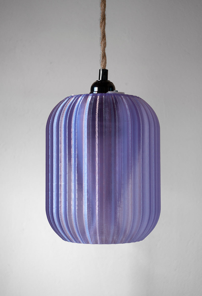 Lavender Vortex pendant lamp made from recycled filament