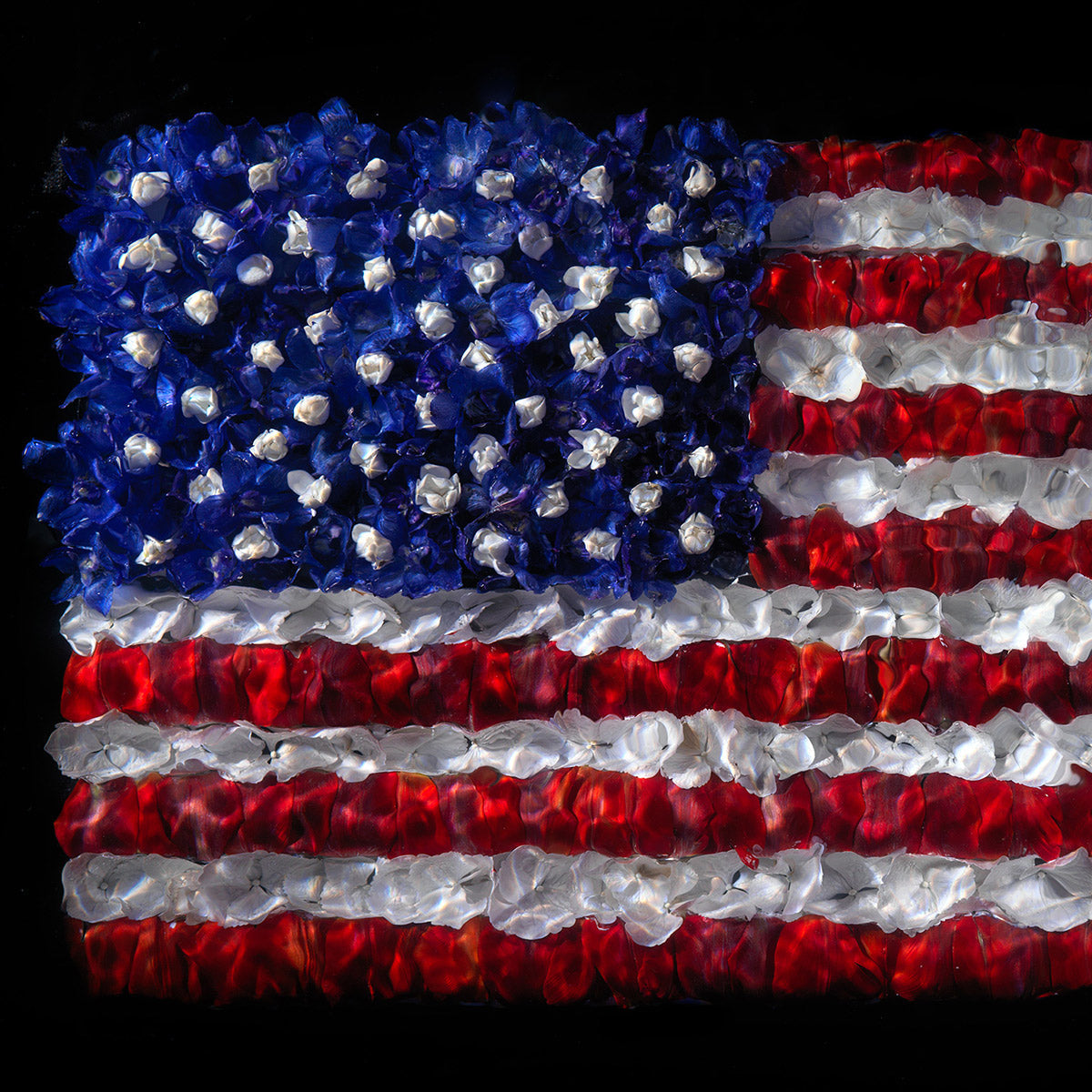 One-of-one fine art print of flower petal flag sculpture
