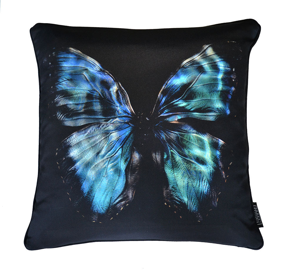 Morpho Didius Blue Butterfly Silk Cushion - €190 | Shop now & buy direct from the artists studio - Distil Ennui ™ est.1990.