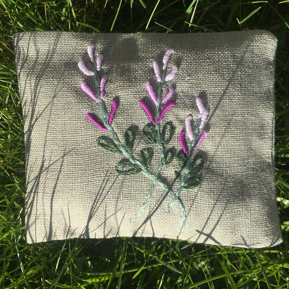 Lavender Travel Pillow In A Hand Embroidered Linen Cushion - €9 | Shop now & buy direct from the artists studio - Distil Ennui ™ est.1990.