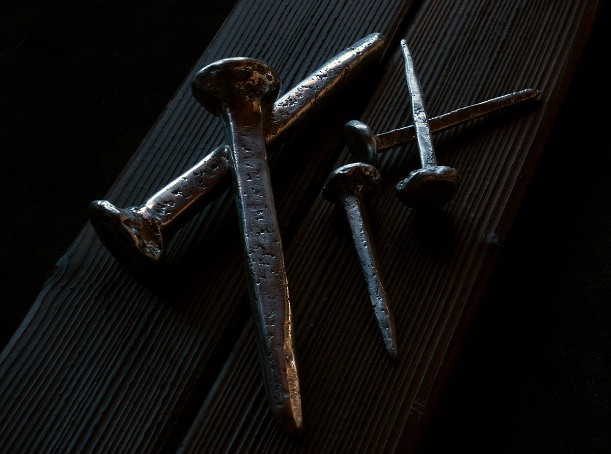 Round head hand forged crucifixion nails - €80 | Shop now & buy direct from the artists studio - Distil Ennui ™ est.1990.