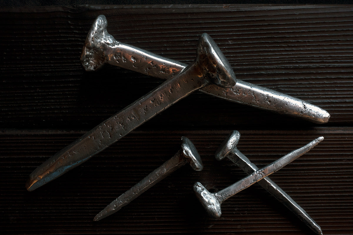 Round head hand forged crucifixion nails - €80 | Shop now & buy direct from the artists studio - Distil Ennui ™ est.1990.