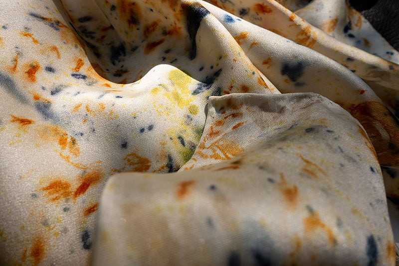Eco-conscious floral silk scarf with soft sheen