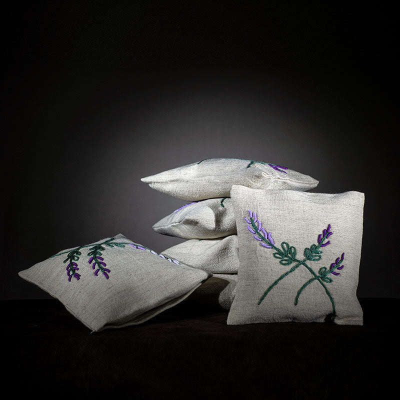Lavender Travel Pillow In A Hand Embroidered Linen Cushion - €9 | Shop now & buy direct from the artists studio - Distil Ennui ™ est.1990.
