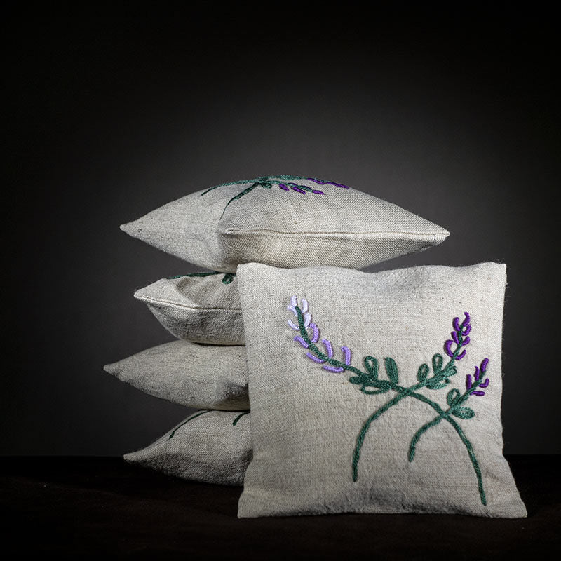 Lavender Travel Pillow In A Hand Embroidered Linen Cushion - €9 | Shop now & buy direct from the artists studio - Distil Ennui ™ est.1990.