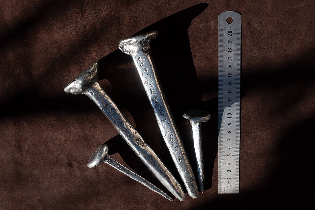 Round head hand forged crucifixion nails - €80 | Shop now & buy direct from the artists studio - Distil Ennui ™ est.1990.