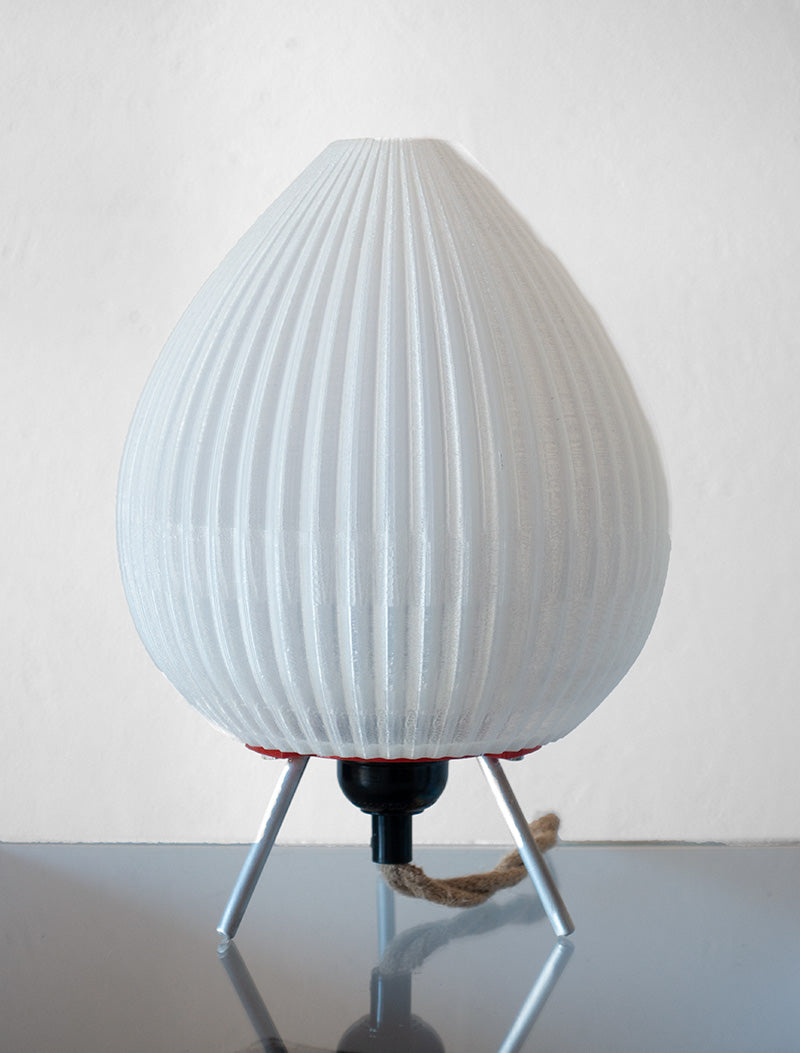 Recycled filament table lamp with visible print lines
