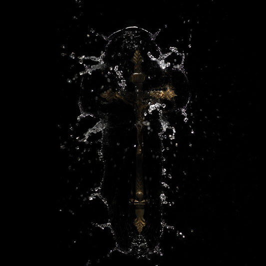 Artist using water and religious iconography motifs icons with photography