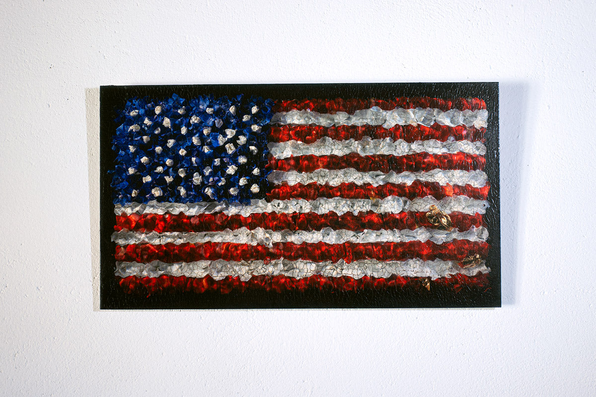 Unique patriotic flower art photographed underwater