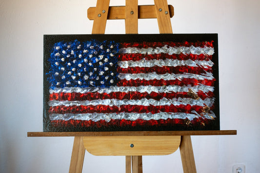 Aged American Flag floral art print by artist