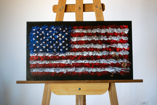 Fine art flag print with live flower petals
