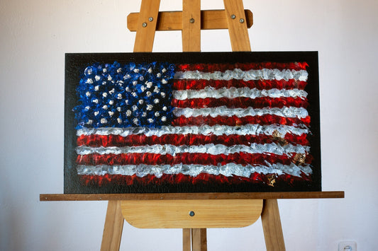 Aged American Flag No. 0111 floral art print