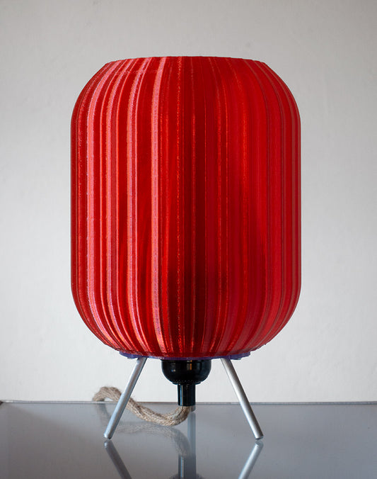 Artist-designed red vortex lamp with flame LED option