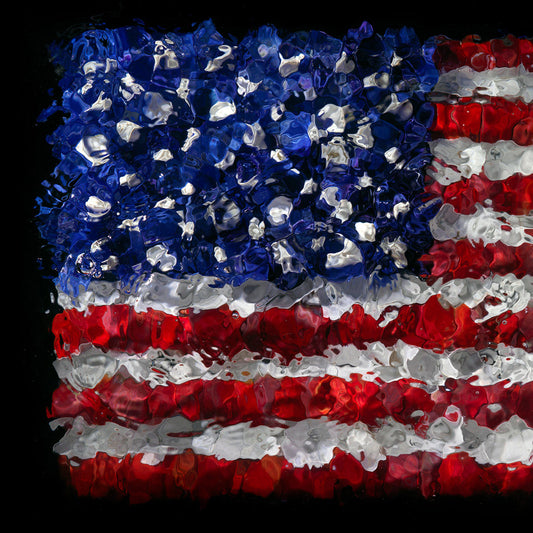 American Flag flower petal sculpture in giclée print