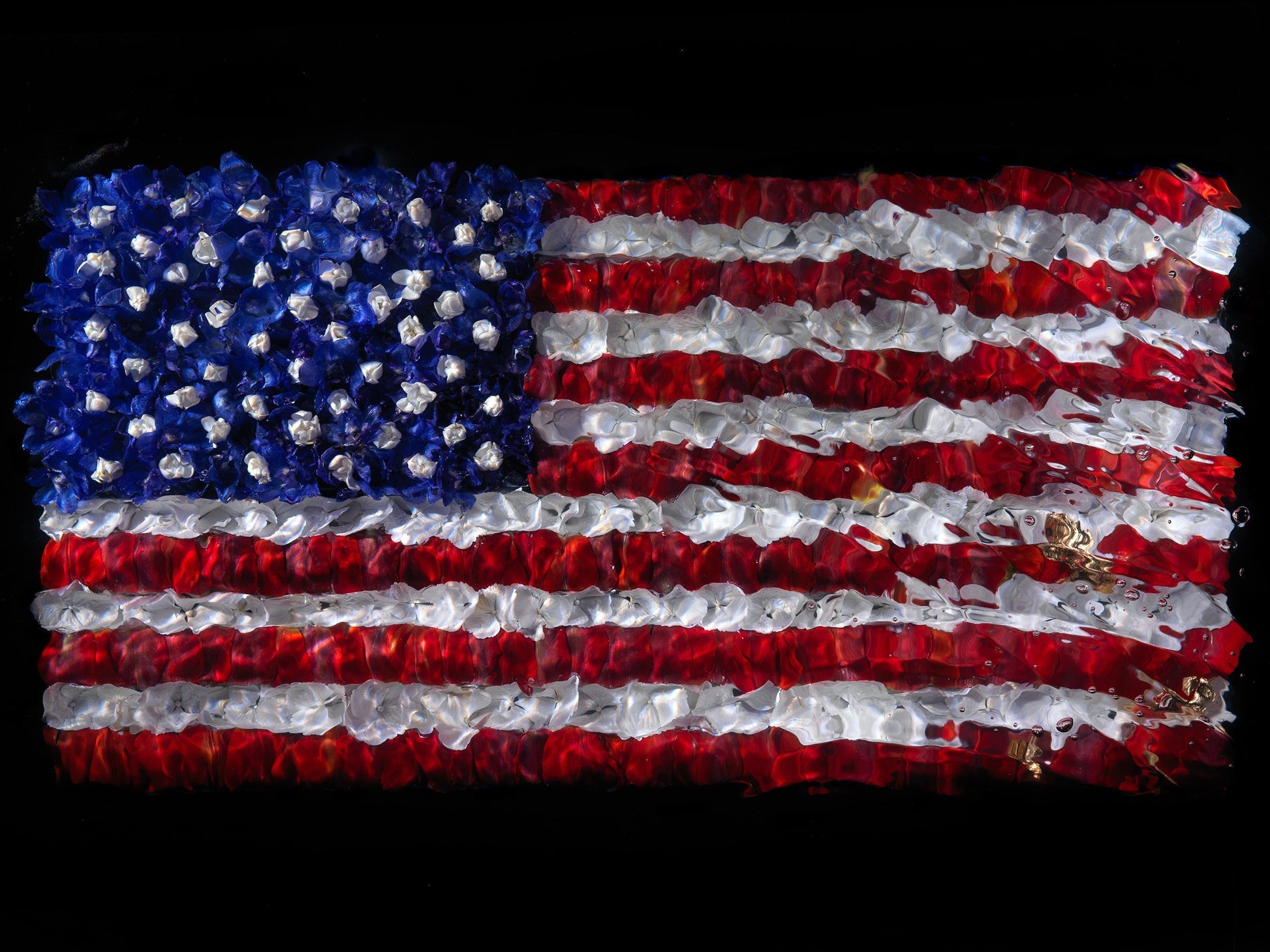 One-of-a-kind giclée print of floral US flag sculpture