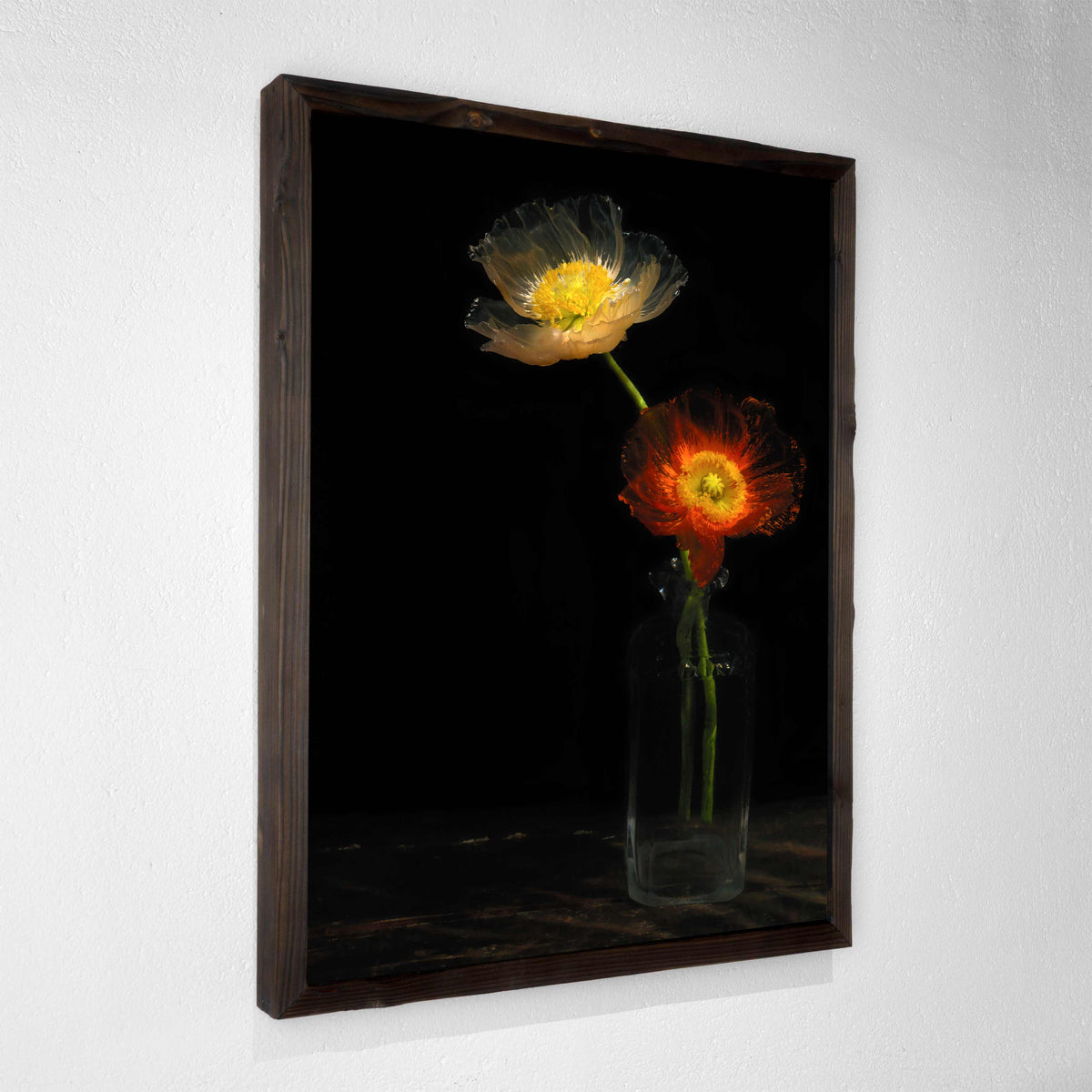glass poppies in a vanitas scene unique photograph water as a lens