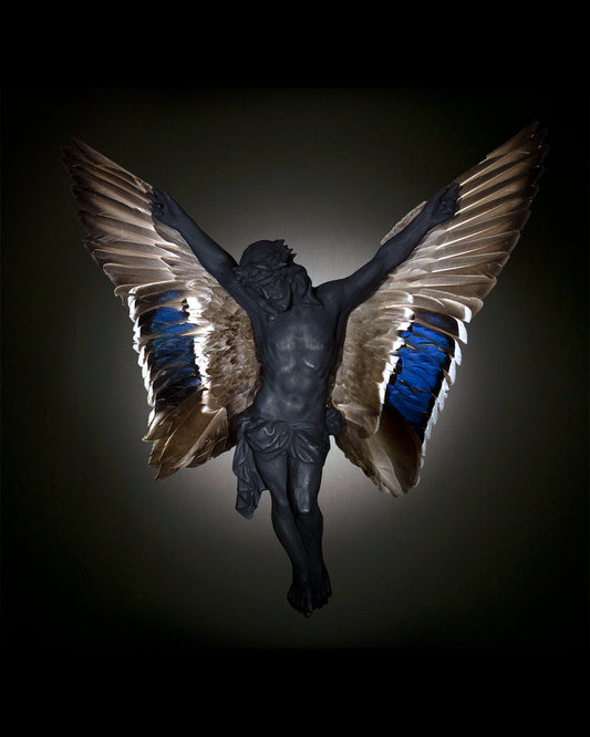 Carbon Black Jesus With Wings  sculpture 