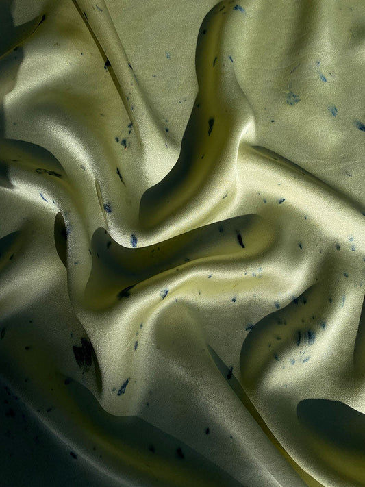 Lemon polka dot silk scarf with botanical print