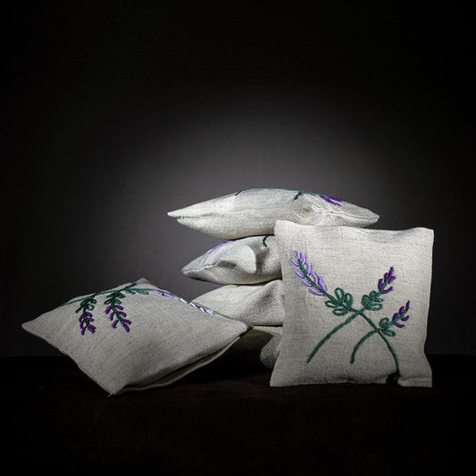 Lavender Travel Pillow In A Hand Embroidered Linen Cushion   - €9 | Shop now & buy direct from the artists studio - Distil Ennui ™ est.1990.