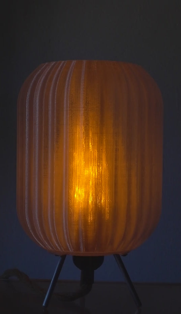 Textured 3D printed vortex lamp with hessian cord