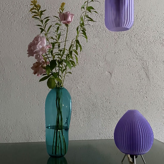 3D printed lavender light fixture with sculptural design