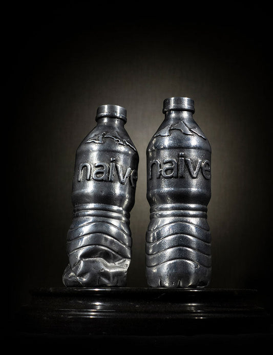The Naive Twins recycled aluminium water bottle sculptures