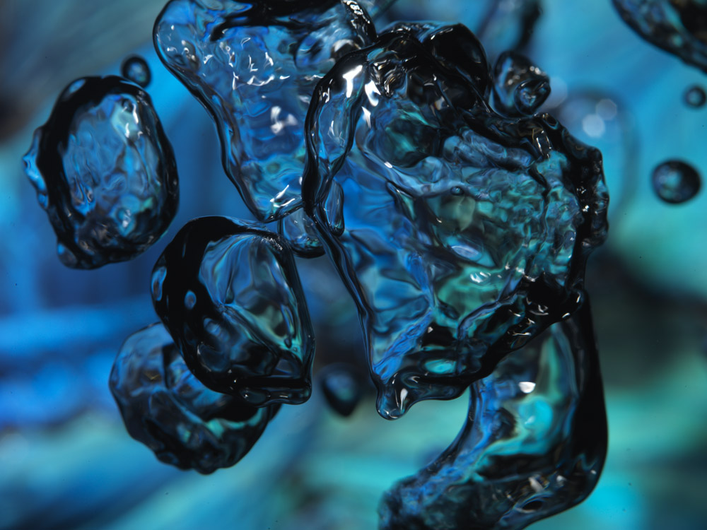 electric blue underwater bubble series created using morpho butterflies - morpho artwork series