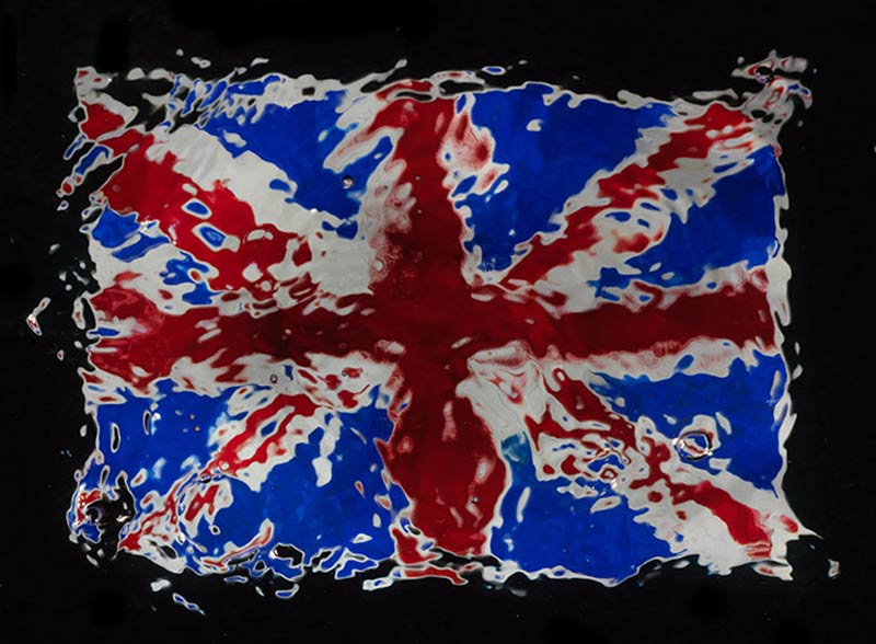 flag motif paintings reproduced on camera underwater as a memento mori photographic prints