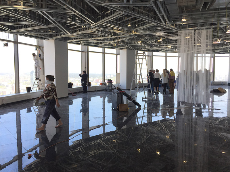 Exhibition of unique works on paper in the 60th floor 'sky room' of Iset Tower Yekaterinburg, Russia.